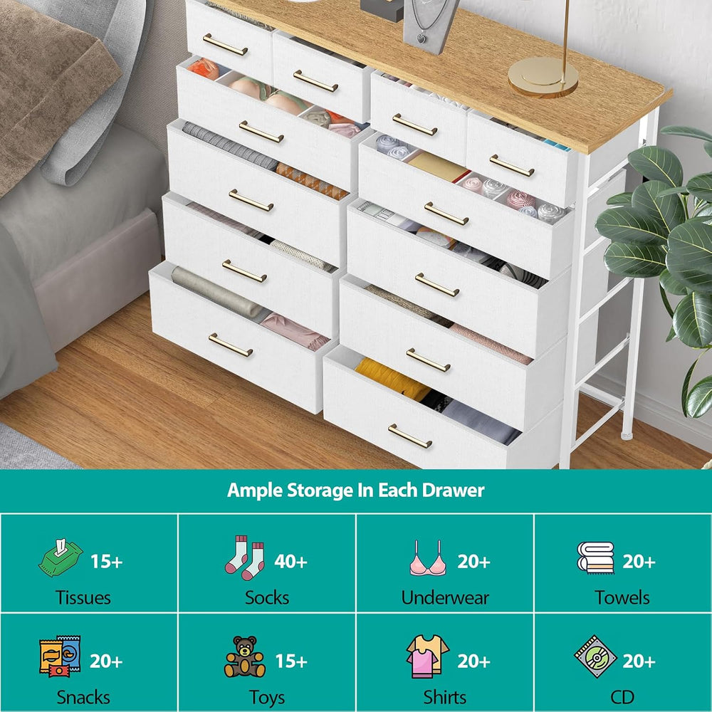 VASICAR Dresser for Bedroom with 12 Deep Drawers, Wide Chest of Drawers