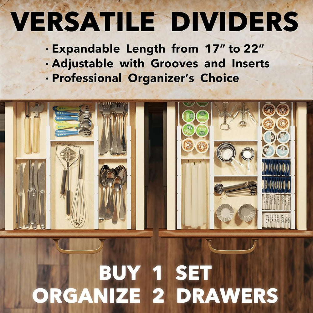 SpaceAid Bamboo Drawer Dividers with Inserts and Labels, Kitchen Adjustable D...