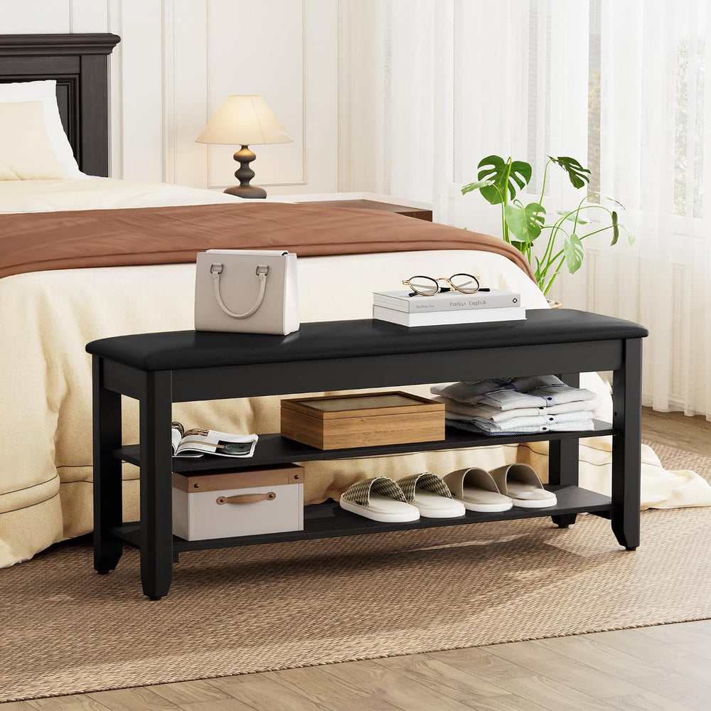 Homleke 39.4" Wide Solid Wood Shoe Rack Bench with Flip-Top Storage