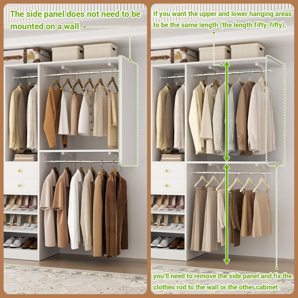Besiost Closet System - 60"/92" Closet System with Drawers, 5FT/7.6...