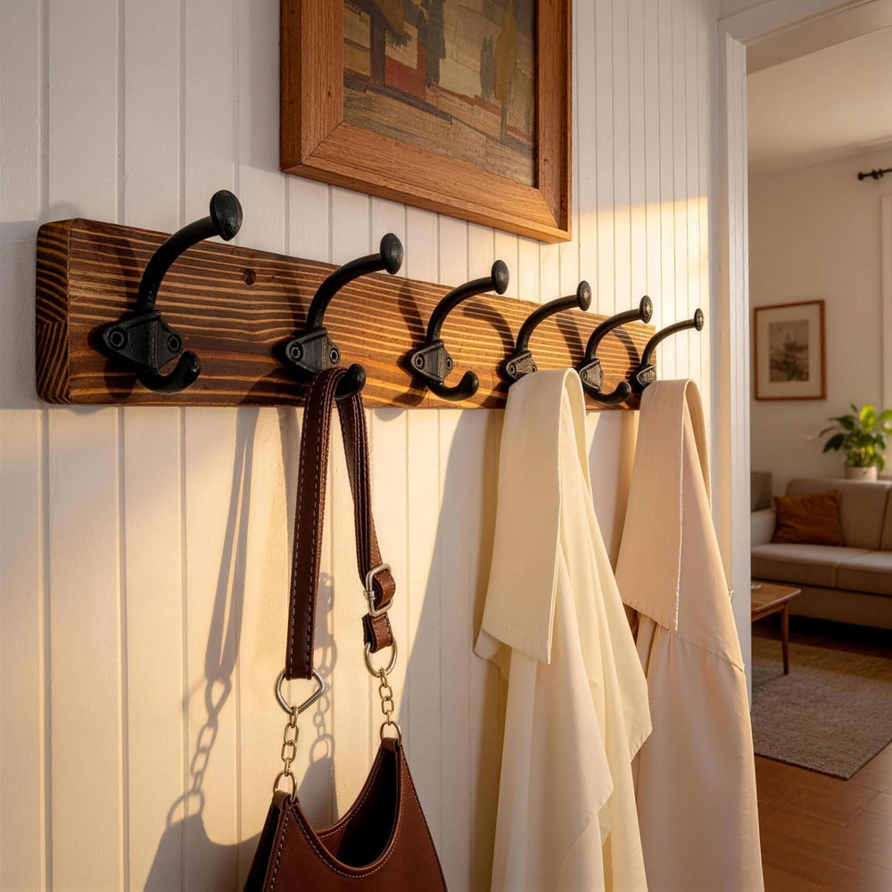 WEBI Rustic Coat Rack Wall Mount,24" Long 6 Cast Iron Coat Hooks Wall Mo...