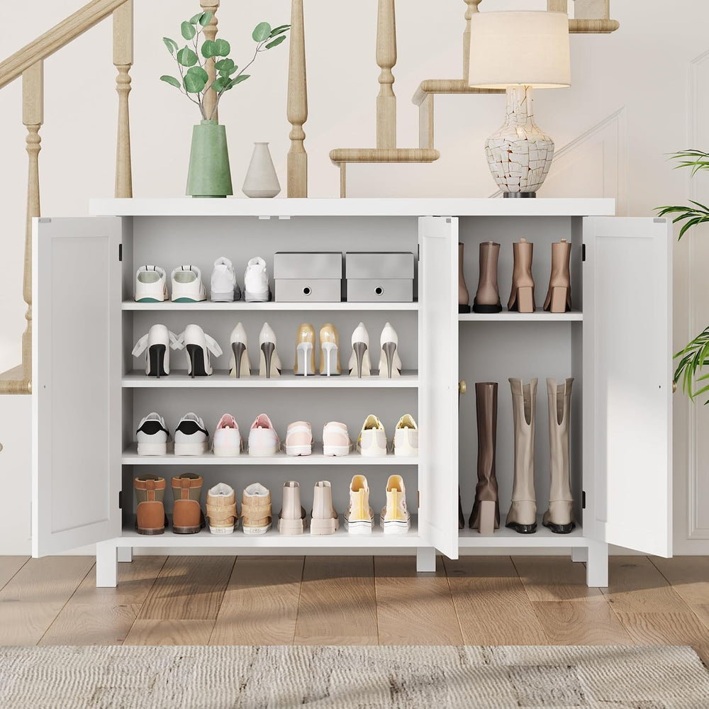 CABIHOME Farmhouse Shoe Cabinet with 3 Barn Doors & Wood Legs, 5-Tier Sho...