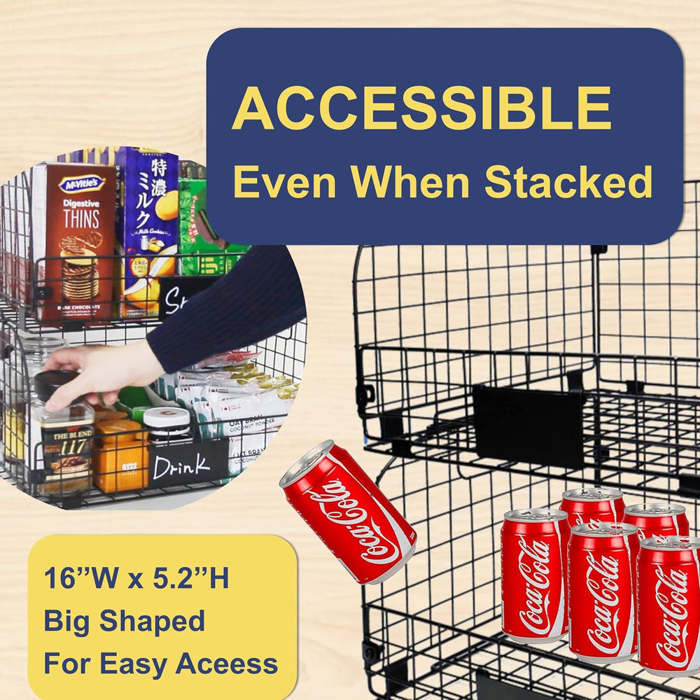 4 PACK XXL Stackable Wire Baskets for Storage Pantry,Fruit Basket For Kitchen...