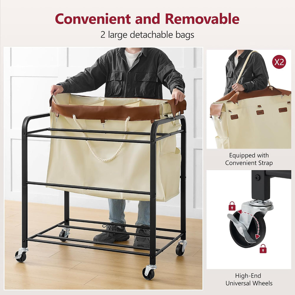 Tajsoon 350L Extra Large Laundry Cart, Laundry Hamper 6 Section, Beige