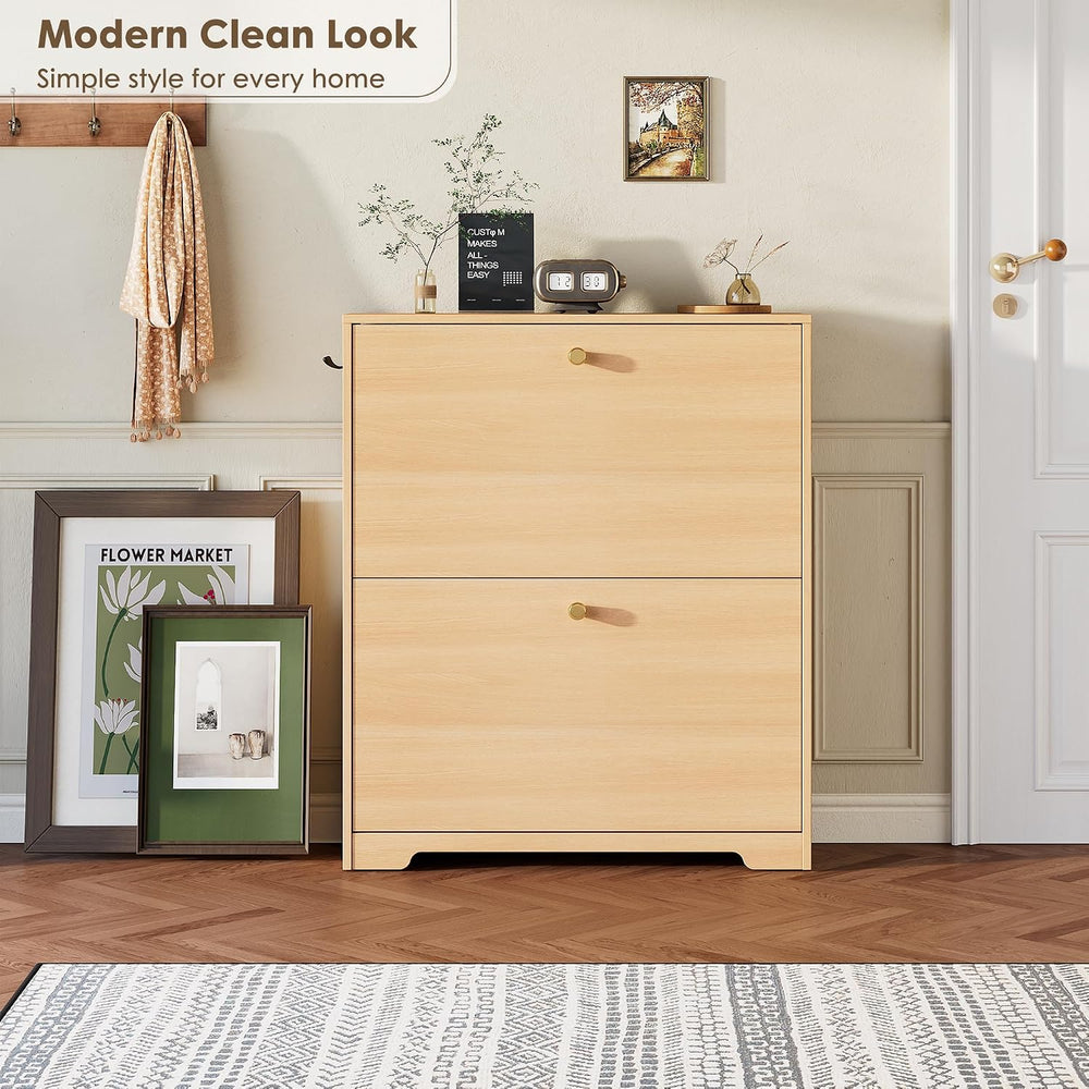 Nicetree Shoe Storage Cabinet with 2 Flip Drawers, Slim Shoe Cabinet, Hidden ...