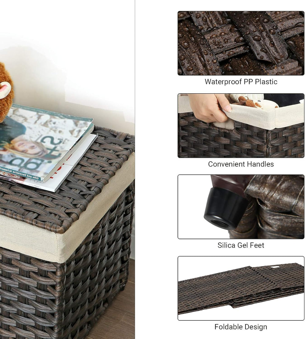 SONGMICS Woven Storage Basket with Lid, 17.2 Gallon (65L), Foldable