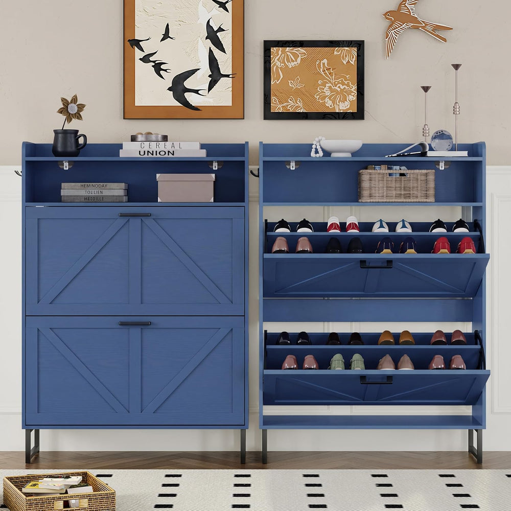 BORNOON Shoe Cabinet with 2 Flip Drawers Narrow Shoe Storage Cabinet Organize...
