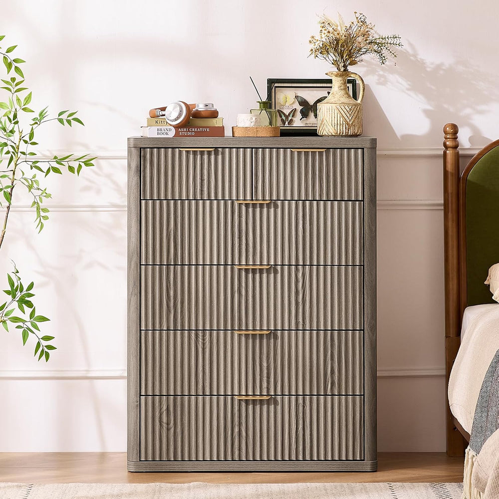 LEYAOYAO Fluted 6 Drawers Dresser for Bedroom Set of 2, 42" Tall Modern ...