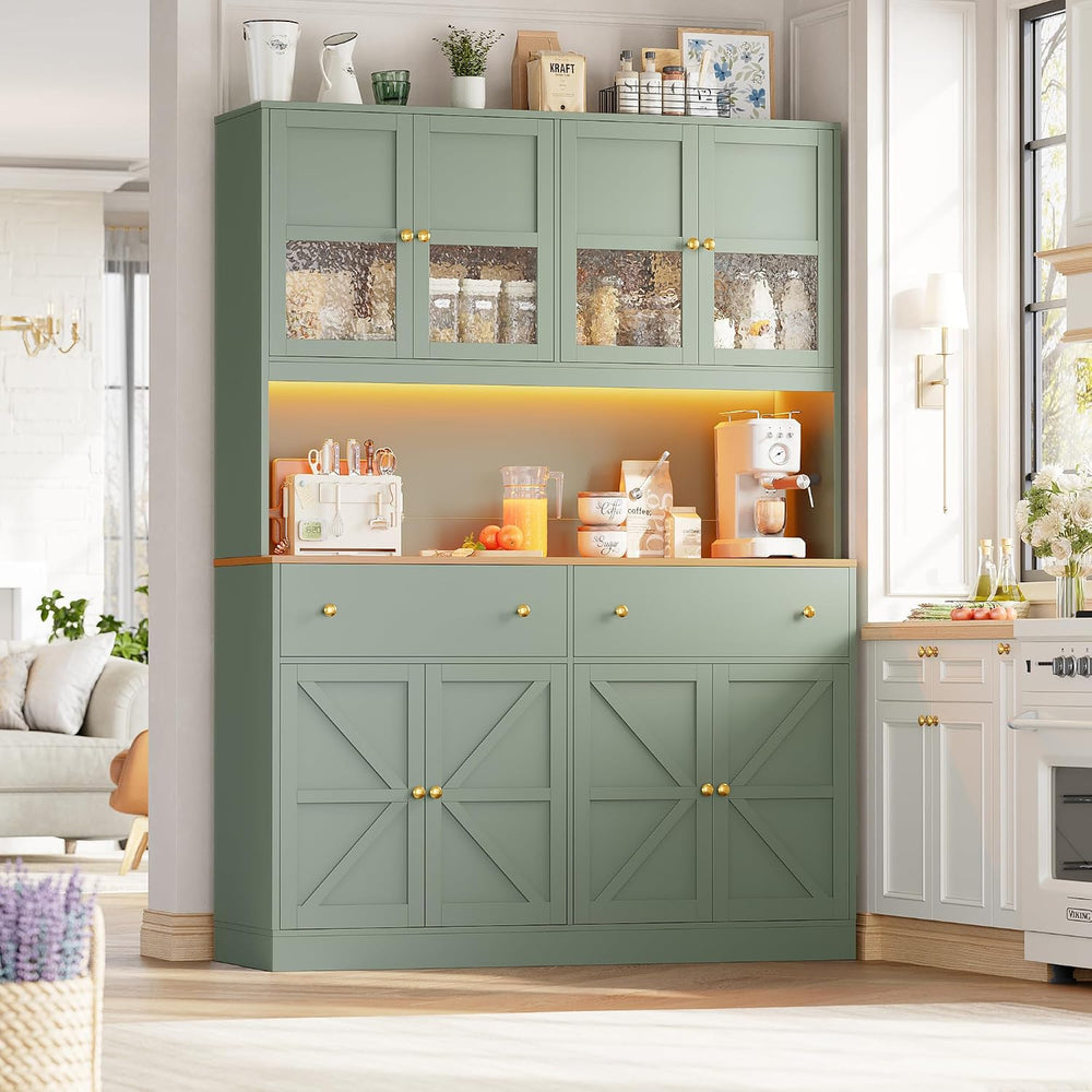 FINETONES 71" Pantry Cabinet with LED Light and Charging Station
