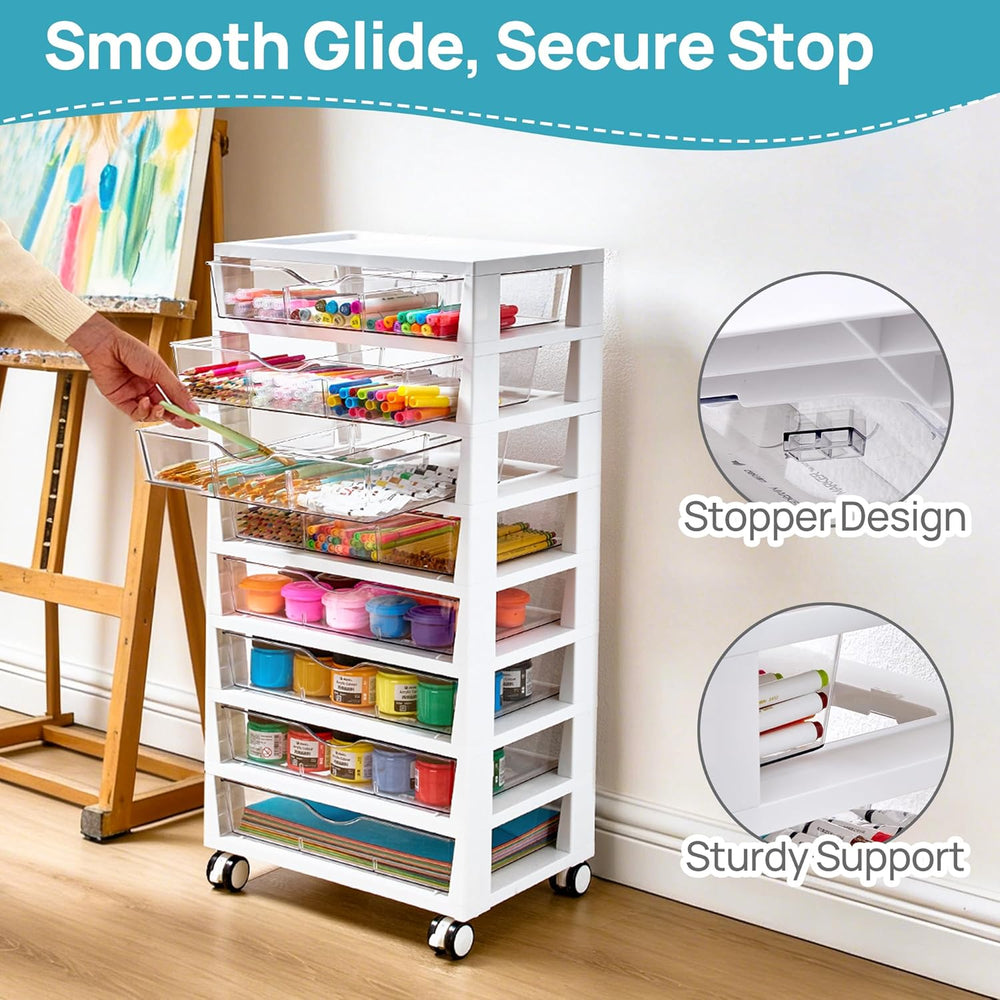 Vtopmart 8 Tier Rolling Cart with Drawers, Clear Plastic