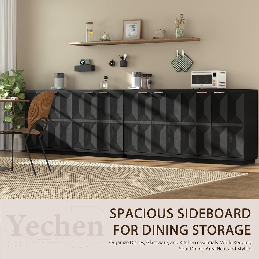 Yechen 118" W Modular Sideboard Cabinet with 3D Geometric Doors, Black