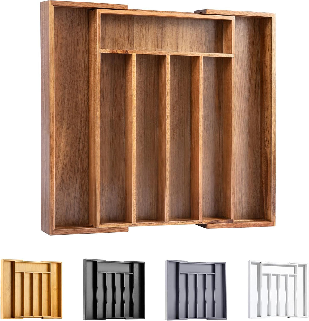 Bellsal Acacia Silverware Organizer Kitchen Drawer Organizer Expandable Bambo...