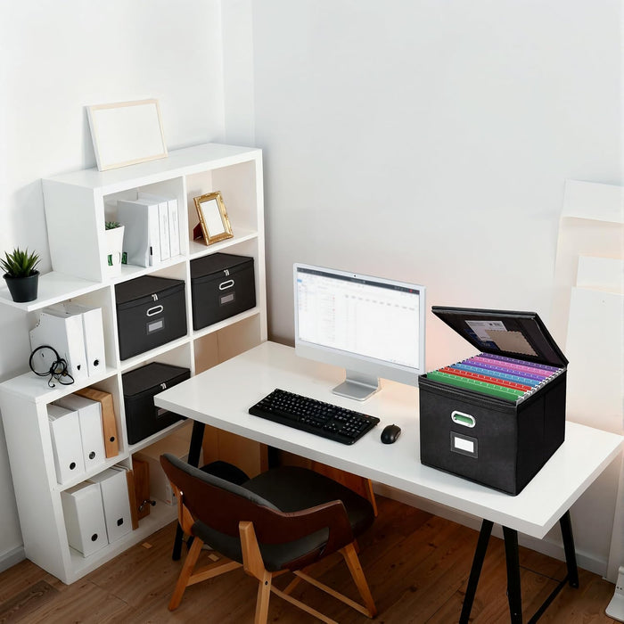 4 Pack File Organizer Boxes with Lids, Collapsible Document Storage Bin with Mesh Pockets & Zipper, Fits Letter/Legal Size Folders for Home Office Classroom Organization (Black, No Folders)