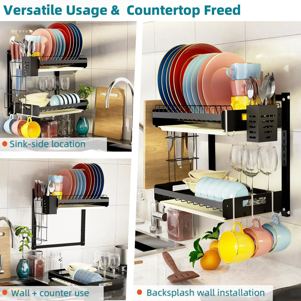 Hanging Wall Mounted Dish Drying Rack, Cutting Board Rack*1, Hook*4, Drain Tr...