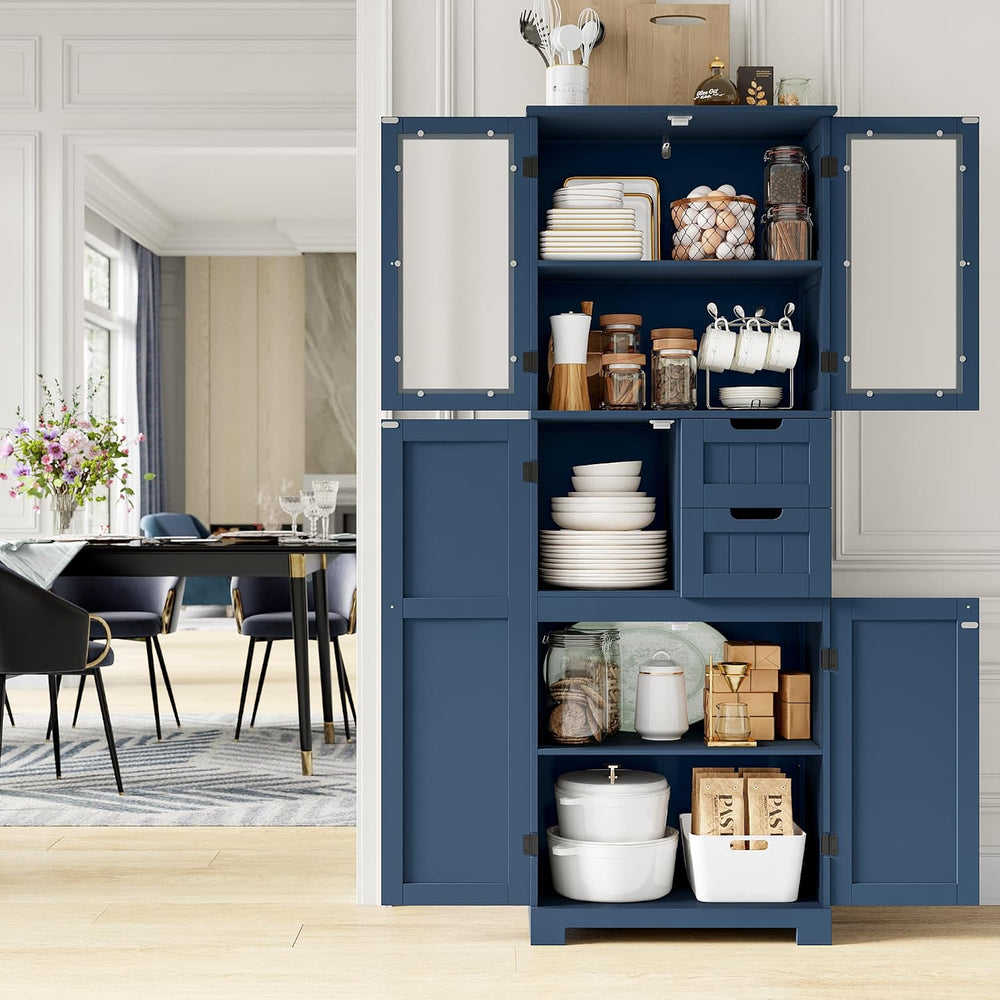 67'' Tall Bathroom Storage Cabinet, Linen Cabinet with Glass Doors an...