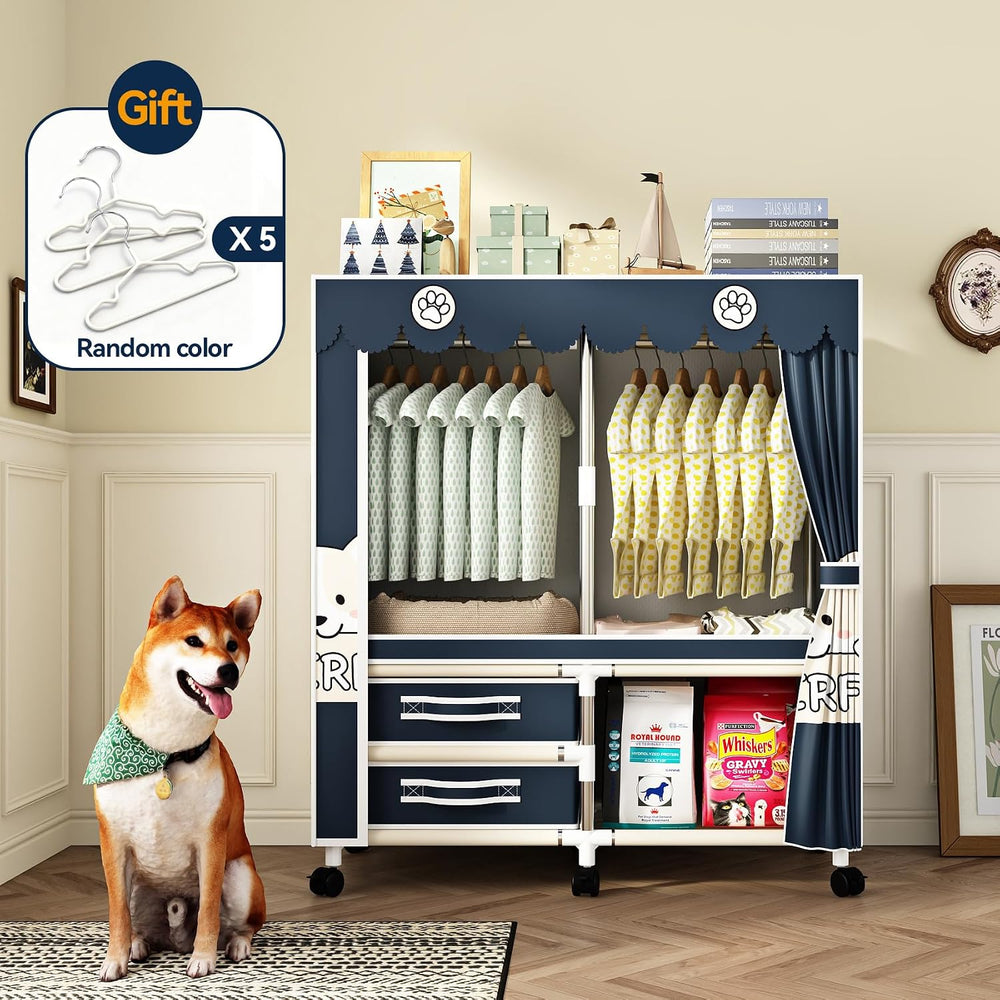Large Portable Armoire Wardrobe Closet with 4 Hanging Rods and Lockers,Metal ...
