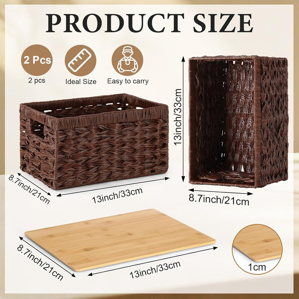 Briwooody 3 Pcs Wicker Storage Baskets with Bamboo Lids 13 x 8.7 x 7.1 Inch S...