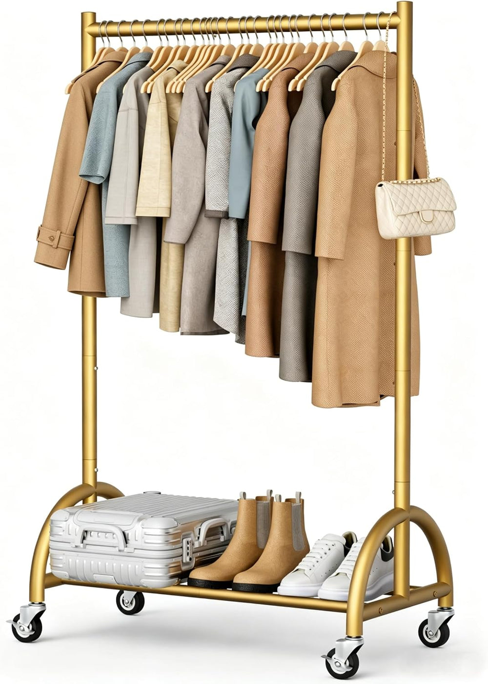 MISSLO Heavy Duty Clothing Rack with Wheels Rolling Clothes Racks for Hanging...