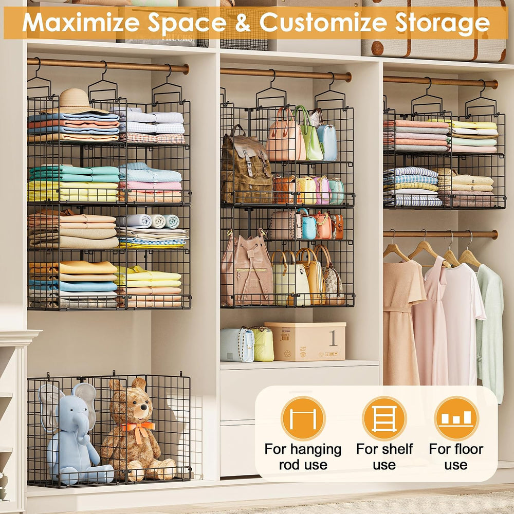 Hanging Closet Organizer with DIY Spacing, Double-Row Closet Hanging Shelves ...