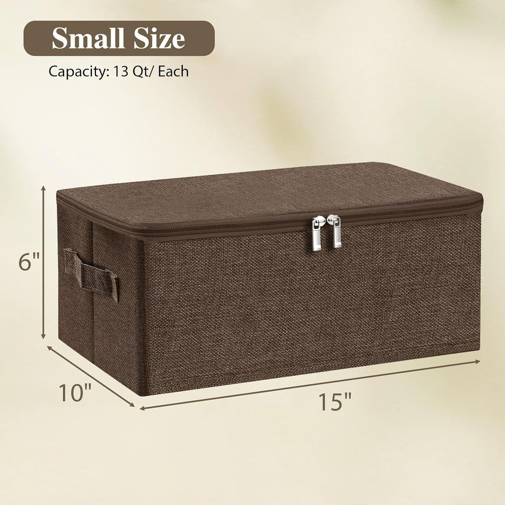 ANMINY Fabric Storage Bins with Zipper Lids, 15"x10"x6", Coffe...