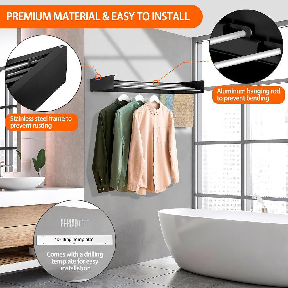 FOCHIER F Laundry Drying Rack Wall Mounted Clothes Drying Rack Collapsible wi...