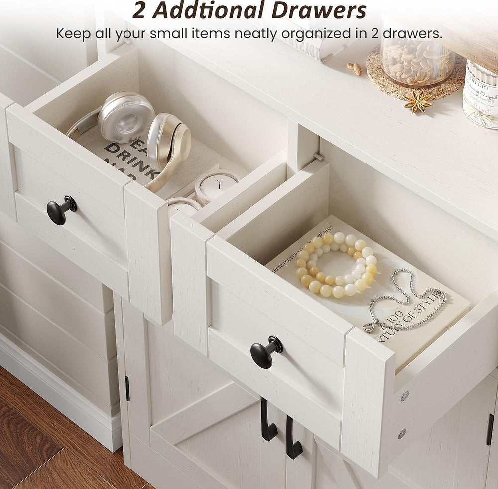 Farmhouse Storage Cabinet with Drawers, Small Kitchen Pantry Cabinet, White
