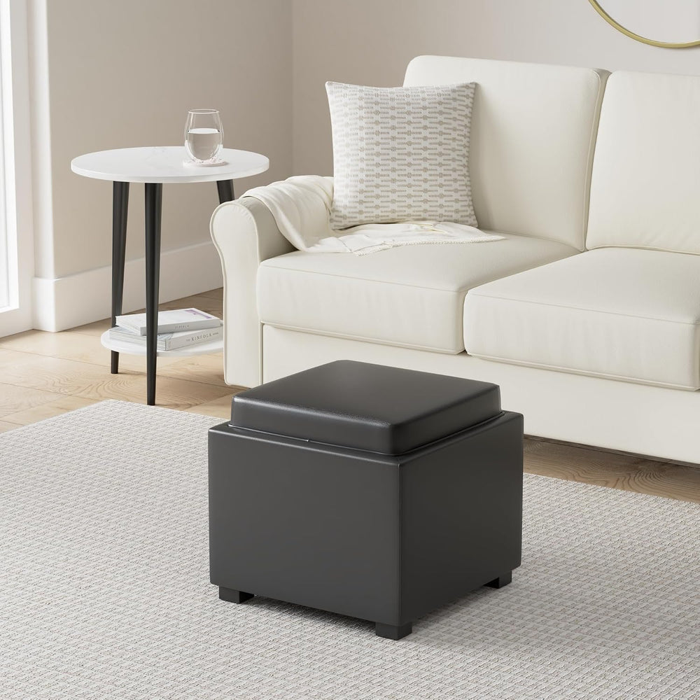 CHITA Storage Ottoman Cube with Tray Lid, Small Footstool with Storage, Squar...