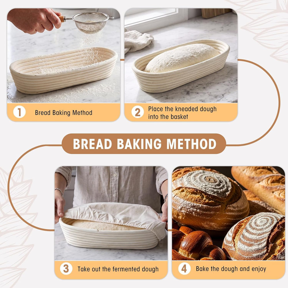 Vesici 14 Inches Baguette Banneton Proofing Basket 6 Pack with Linen Liner Ba...