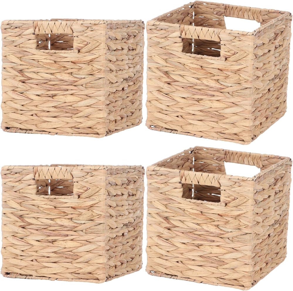 4 Pcs 9 Inch Wicker Cubes Storage Bins - Woven Water Hyacinth Storage Baskets...
