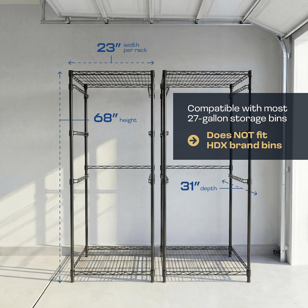 MonsterRAX 2-Pack 5-Tier NSF Bin Rack for 27-Gal Totes, Black