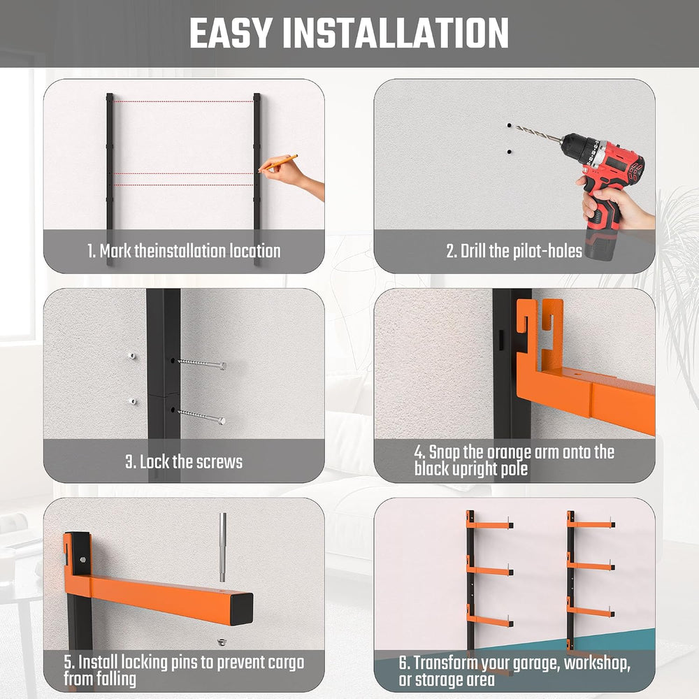 Lumber Storage Rack Wall Mount, Metal 8-Level Wood Storage Rack