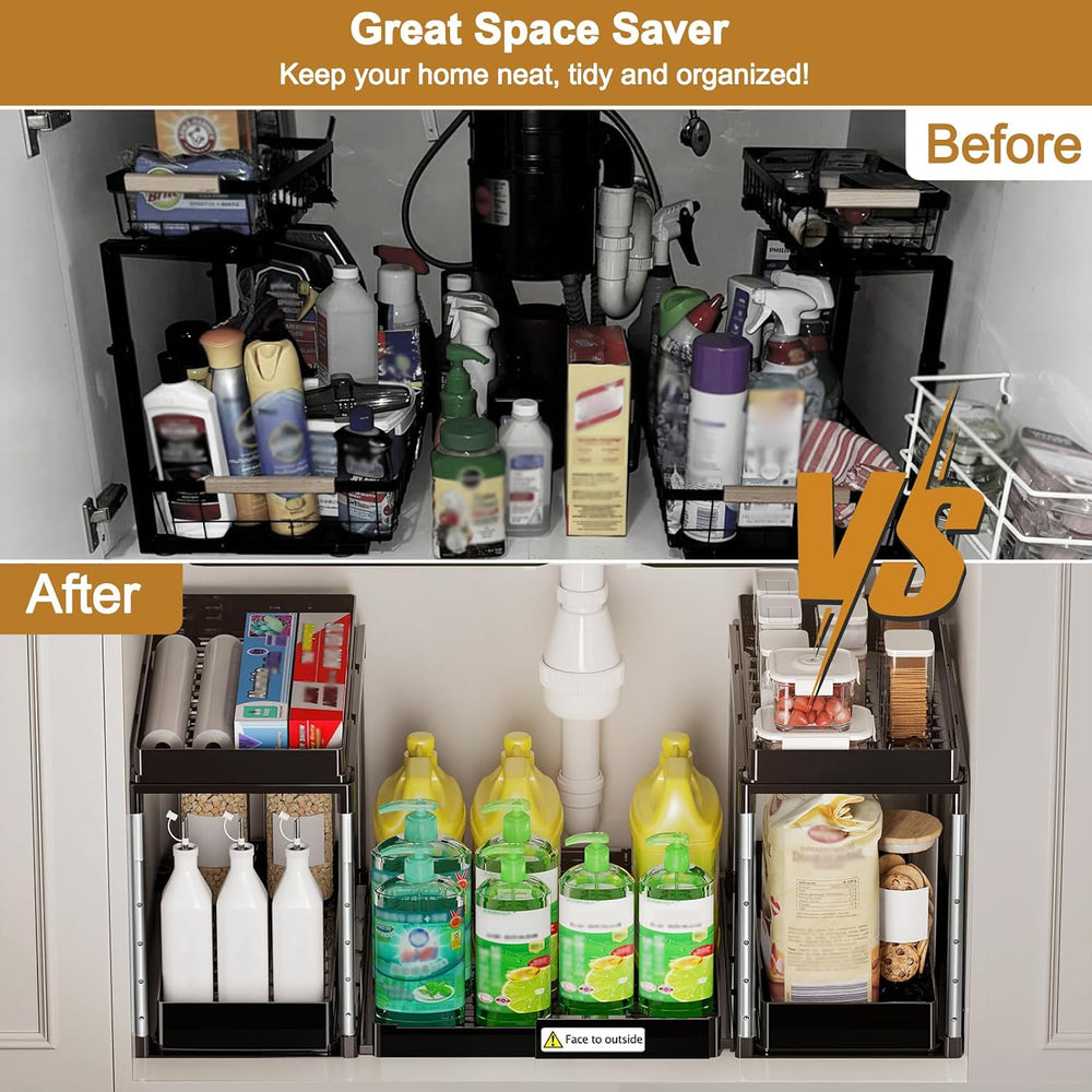 NIUXX Expandable Under Sink Organizer: 2 Tier Height Adjustable