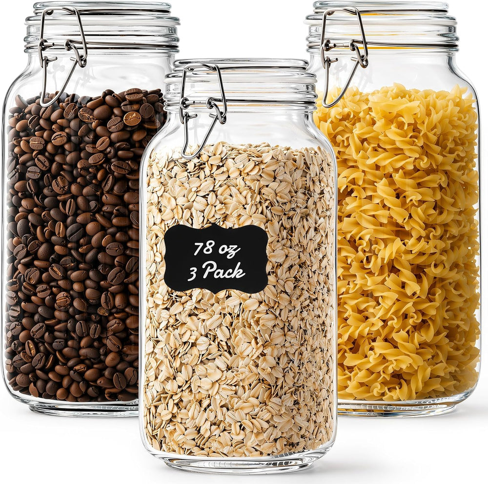 78oz Glass Jars with Airtight Lid, 3 Pack Large Glass Storage Jars
