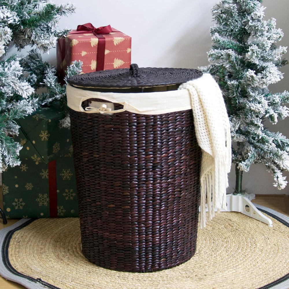 Furnnylane Hand-Woven Wicker Laundry Basket with Lid, 20 Gal (75 L) Large Lau...