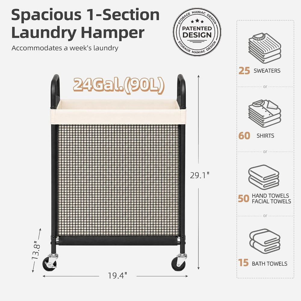 STORAGE MANIAC Rolling Laundry Hamper with Wheels 1-Section Laundry Sorter Ro...