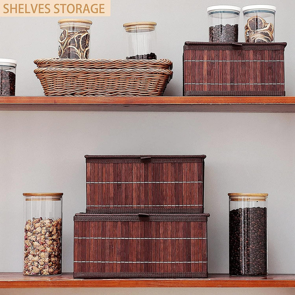 Bamboo Decorative Storage Boxes - Set of 3 Woven Lined Storage Basket with Li...