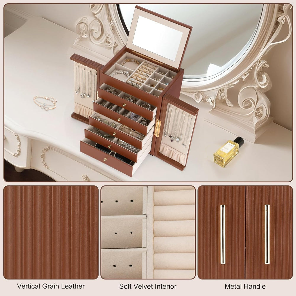 Dajasan Large Jewelry Organizer Box, 6-Tier Jewelry Storage Case with 5 Drawe...