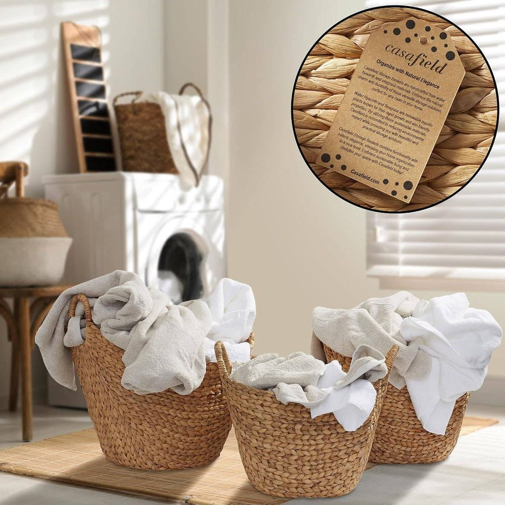 Casafield Set of 3 Multipurpose Boat Baskets with Handles - Natural, Woven Wa...