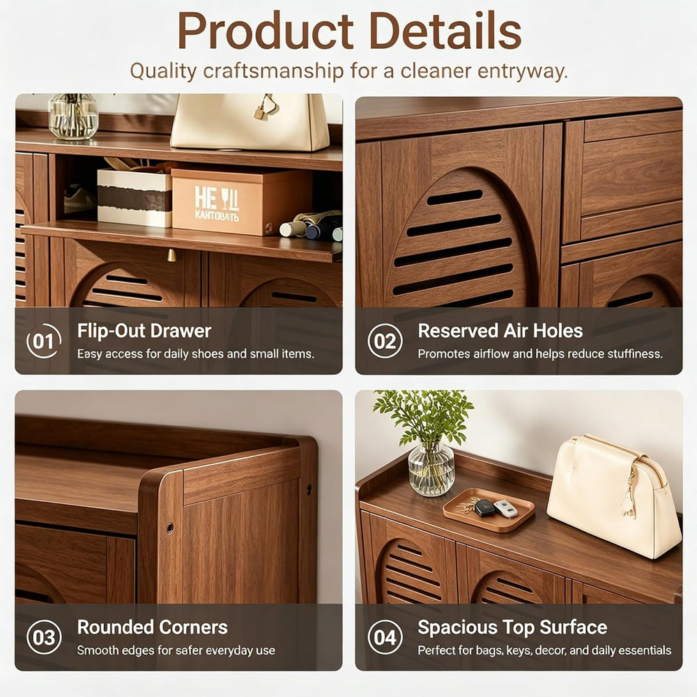7-Tier Bamboo Shoe Cabinet,Shoe Storage Cabinet with Doors, 25-30 Pairs Frees...