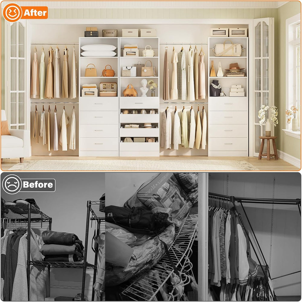 Aheaplus Closet System with 12 Drawers, 8.5-11.5Ft Closet Organizer System