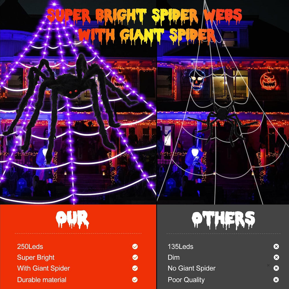 Spider Webs Halloween Decorations,16.4Ft 8Modes Super Bright 250LED Halloween...