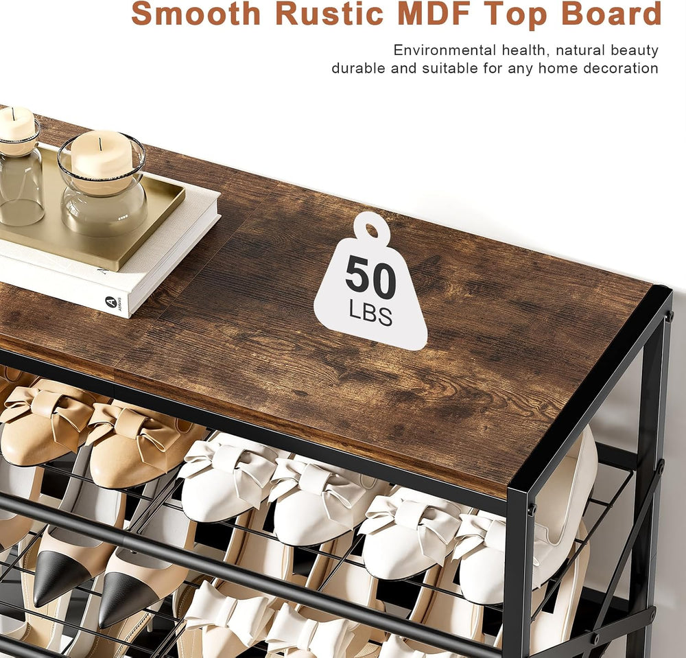 6 Tier Metal Shoe Rack with Wood Top, 18-24 Pairs