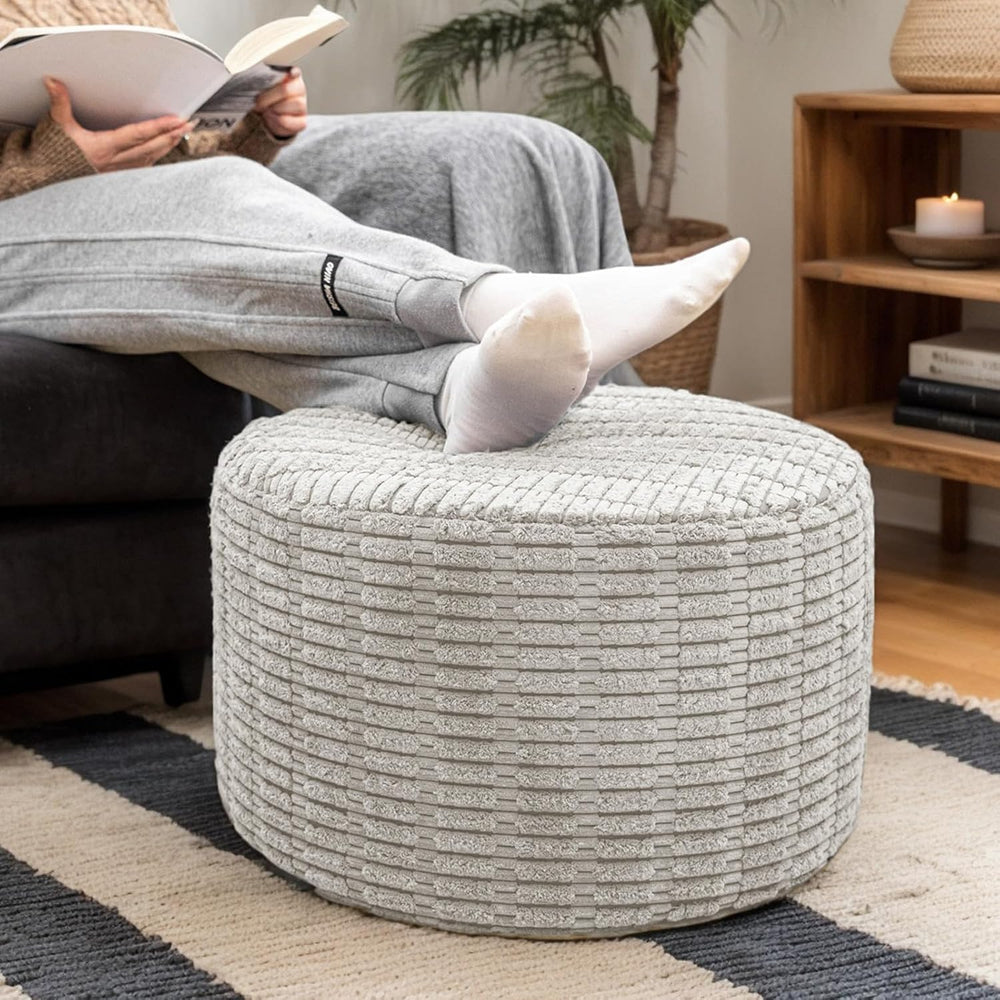Asuprui Round Ottoman Pouf Foot Stool, Light Gray, 20x14In,Couch Foot Rest
