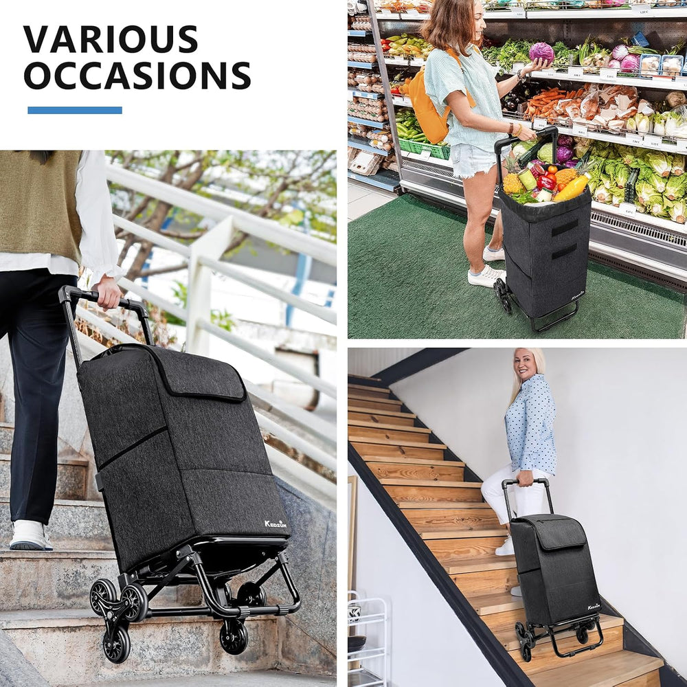 KEDSUM 2-in-1 Stair Climbing Grocery Cart, 300LB Shopping Cart, Black