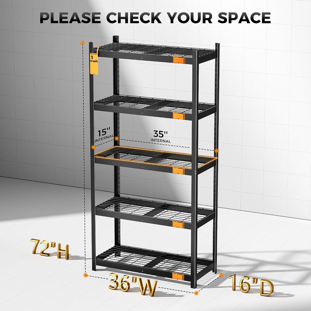 CAMMOO 3500LBS Storage Shelves, 5 Tier Wire Shelf 36"W x 16"D x 72&...