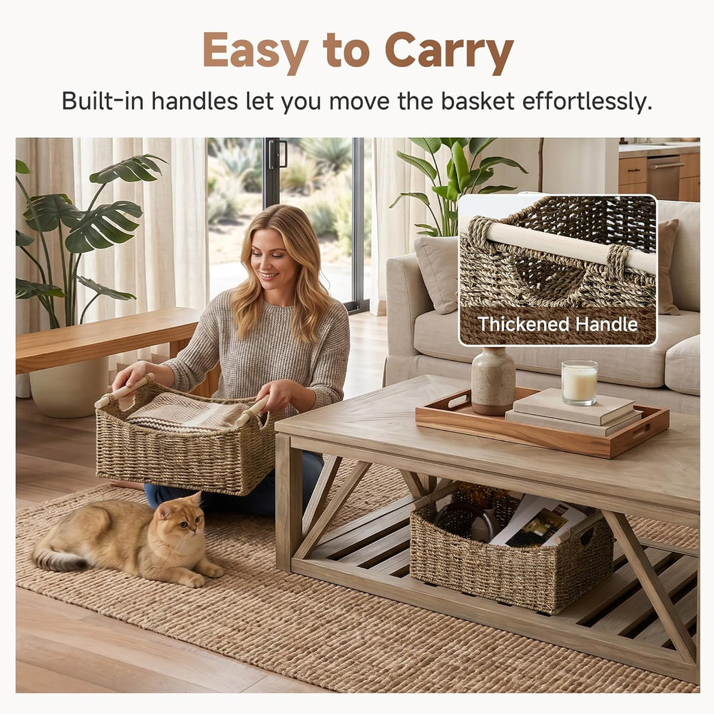 StorageWorks Large Wicker Baskets with Handles, Seagrass Basket, 1-Pack