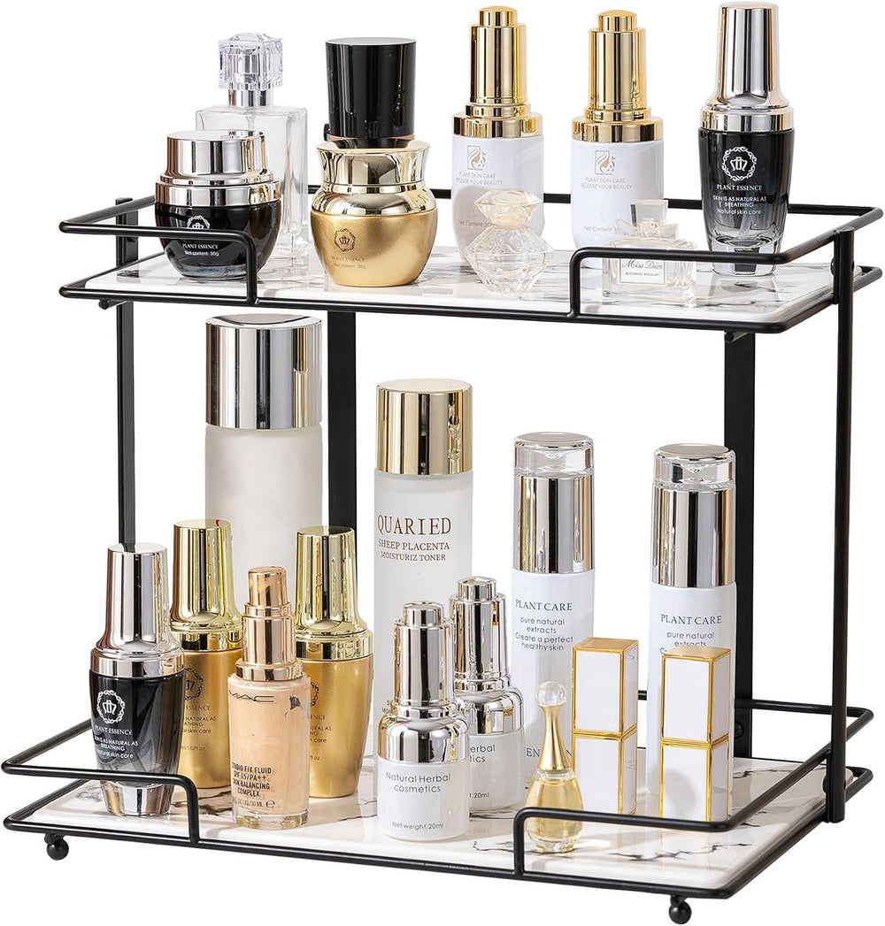 2 Tier Bathroom Cabinet Countertop Organizer Perfume Lipstick Makeup Organize...
