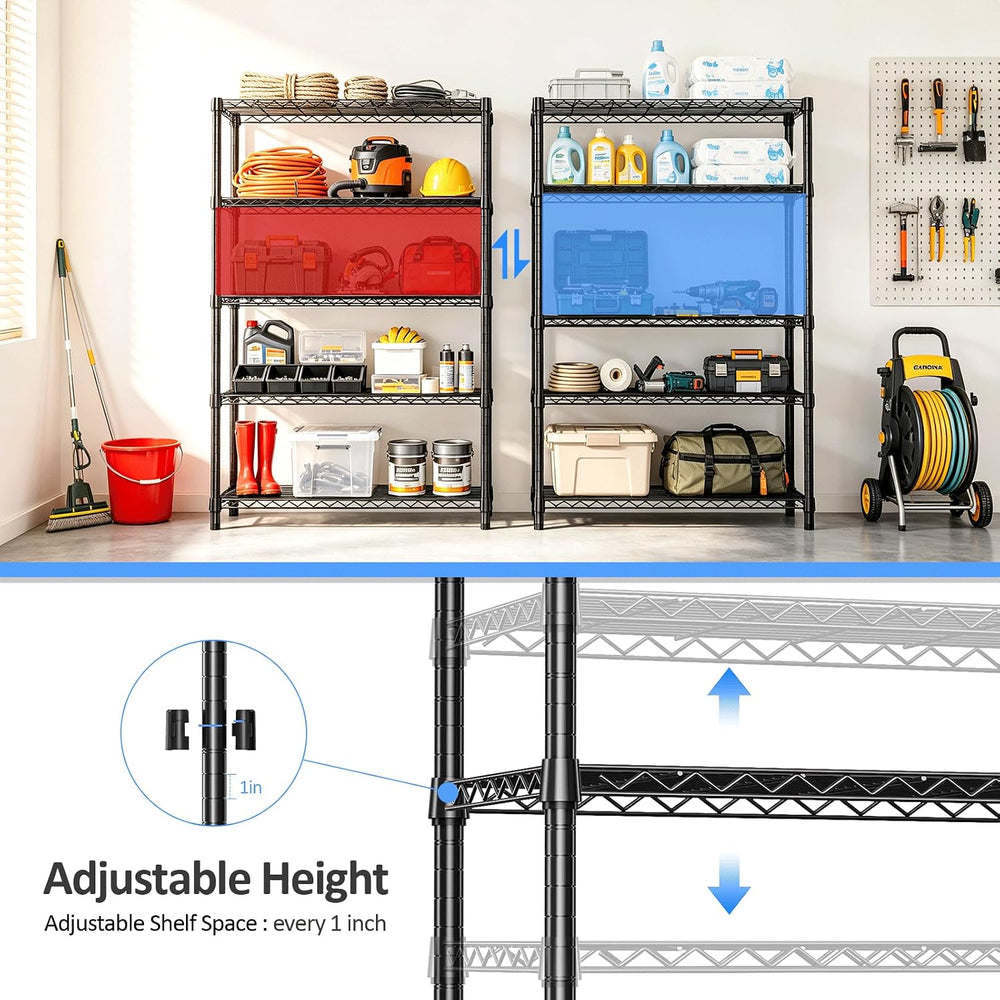 IZEUK 1750 LBS Black Garage Shelving Wide Storage Shelves,5 Tier Adjustable H...