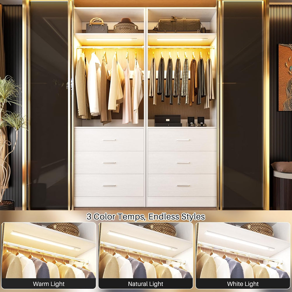 Besiost Closet System with Drawers & Sensor Light, White (Enclosed Storag...