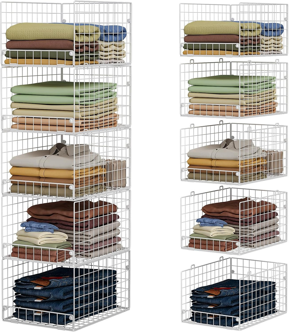 5-Tier Stackable Closet Storage Shelves, Closet Organizers and Storage Basket...